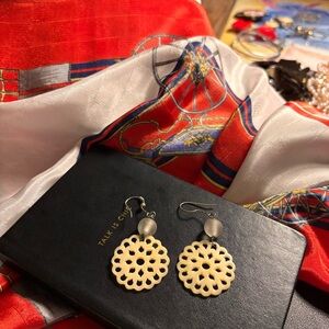 Carved Bone Mandala Filigree Earrings Frosted Sea Glass #Bohochic #dangledrops